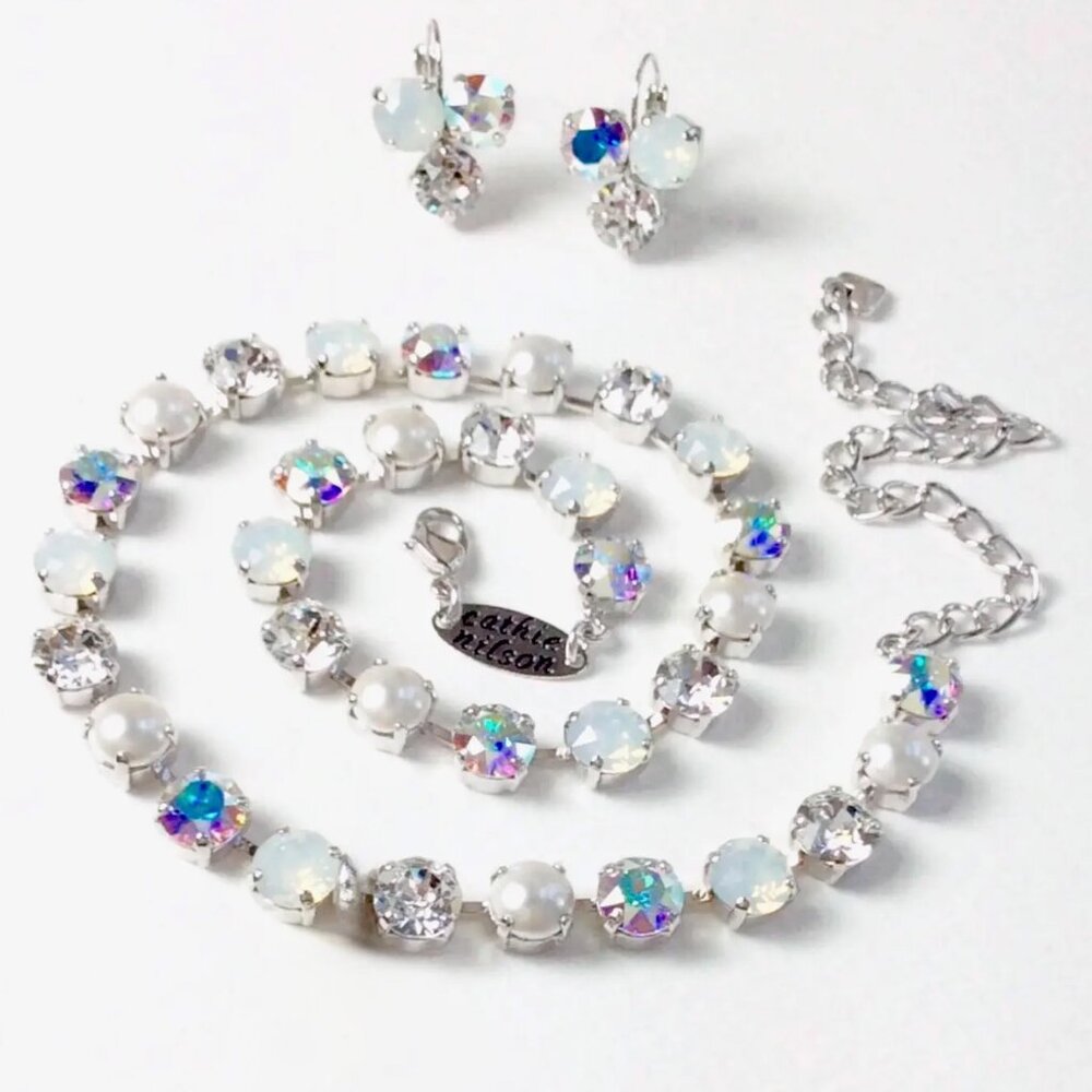 Austrian Crystal Necklace and Earring Set, Bridal Whites, Cathie Nilson